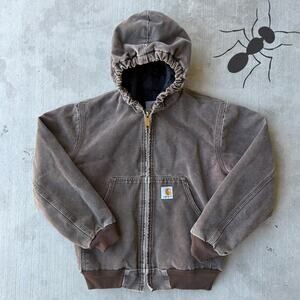Vintage Y2K Carhartt YOUTH brown hooded work wear jacket